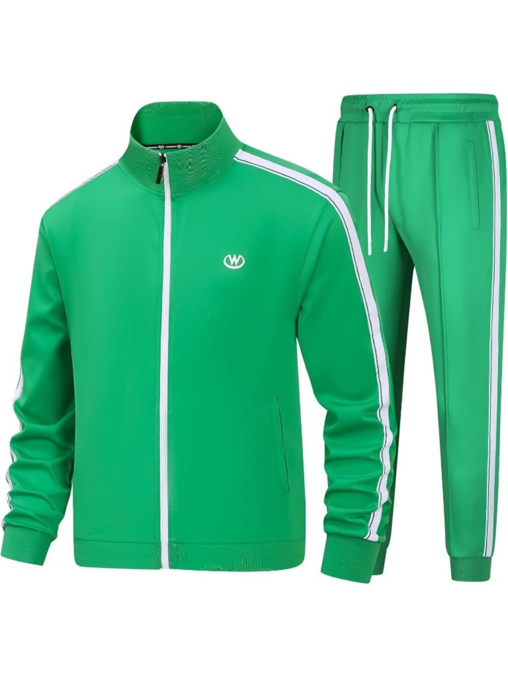 Men's 2 Piece Suit Green Slant Pocket Long Sleeve Full Zip Sweatsuit Sports